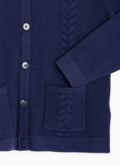  Single Cable Knit Crew Neck Cardigan