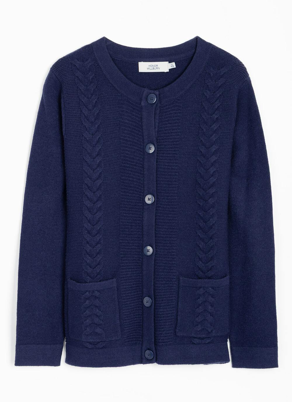  Single Cable Knit Crew Neck Cardigan