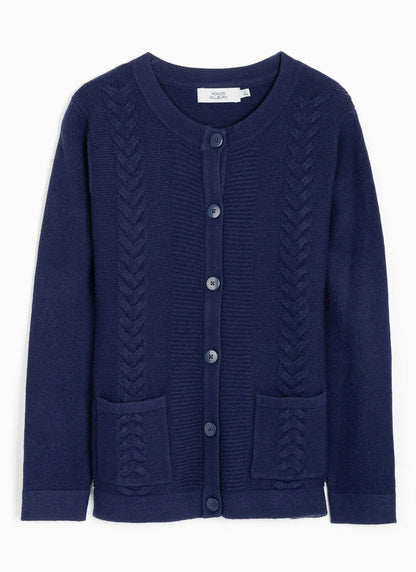  Single Cable Knit Crew Neck Cardigan