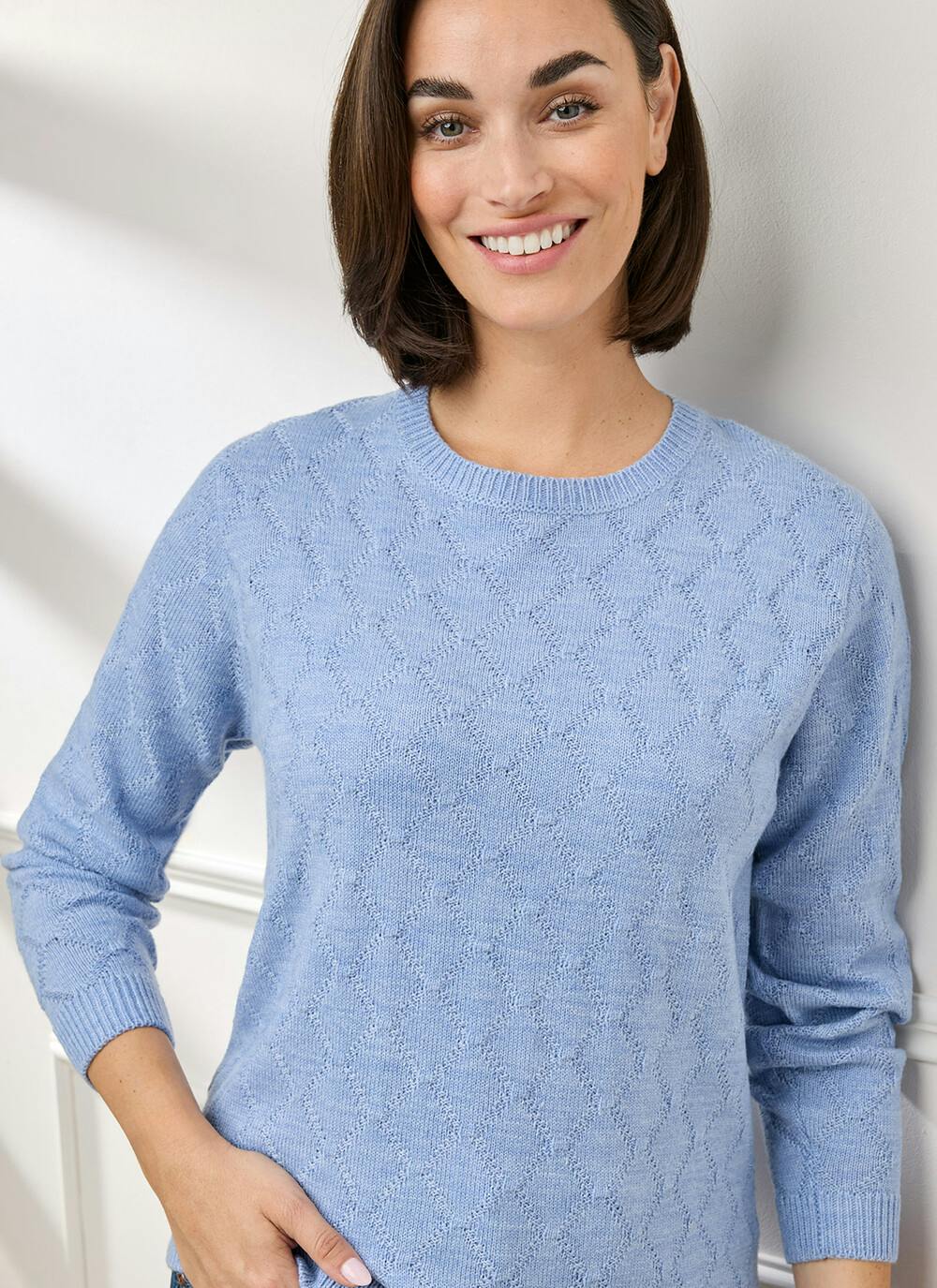  Trellis Knit Round Neck Jumper
