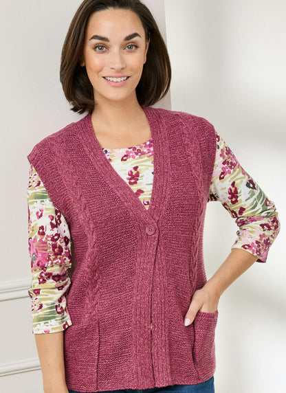  Single Cable Knit V- Neck Waistcoat