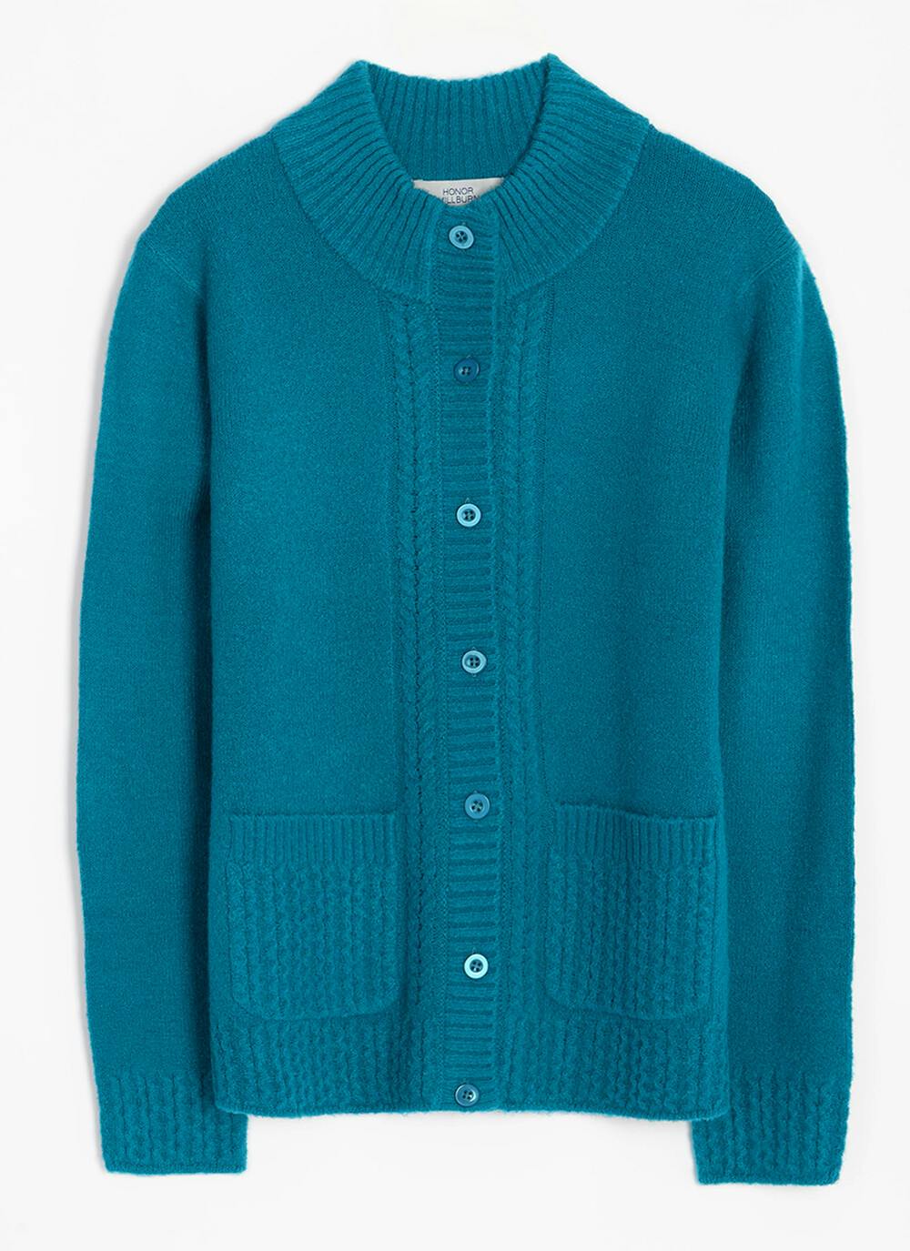  Cable Edge Knit High Neck Cardigan