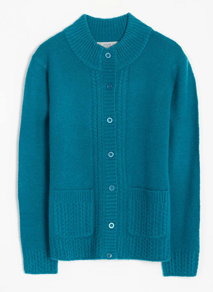  Cable Edge Knit High Neck Cardigan