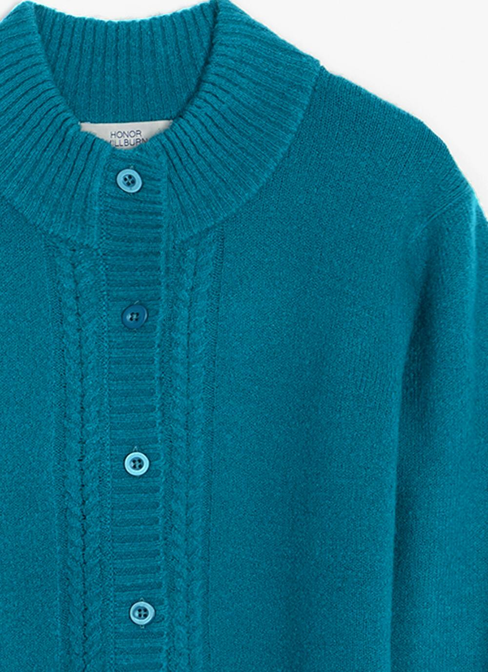  Cable Edge Knit High Neck Cardigan