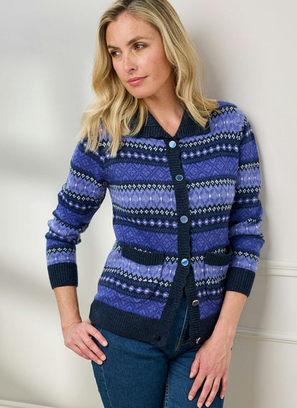  Fairisle Knit Collared Cardigan