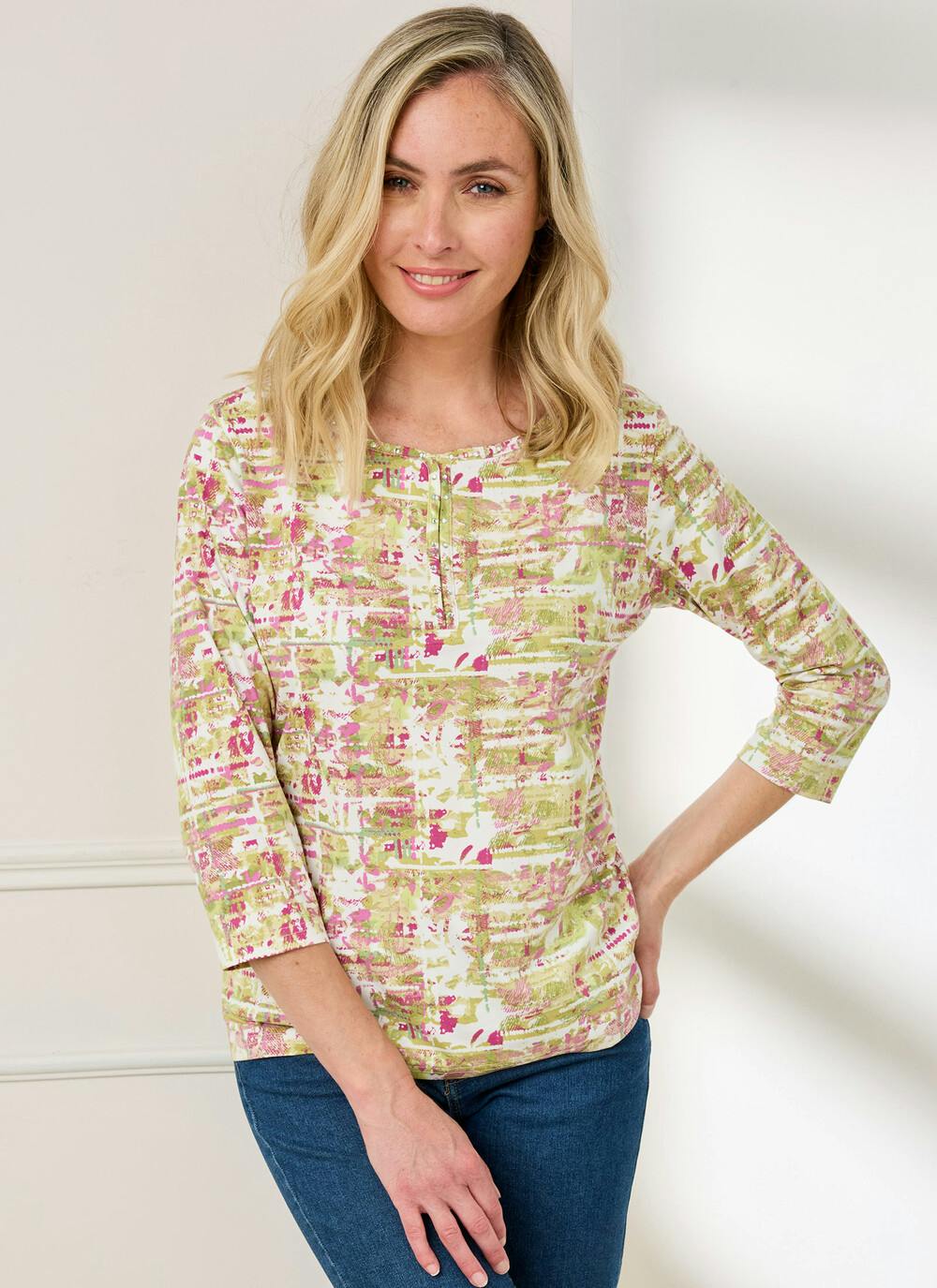  Soft Touch Sweetheart Neck Printed Top