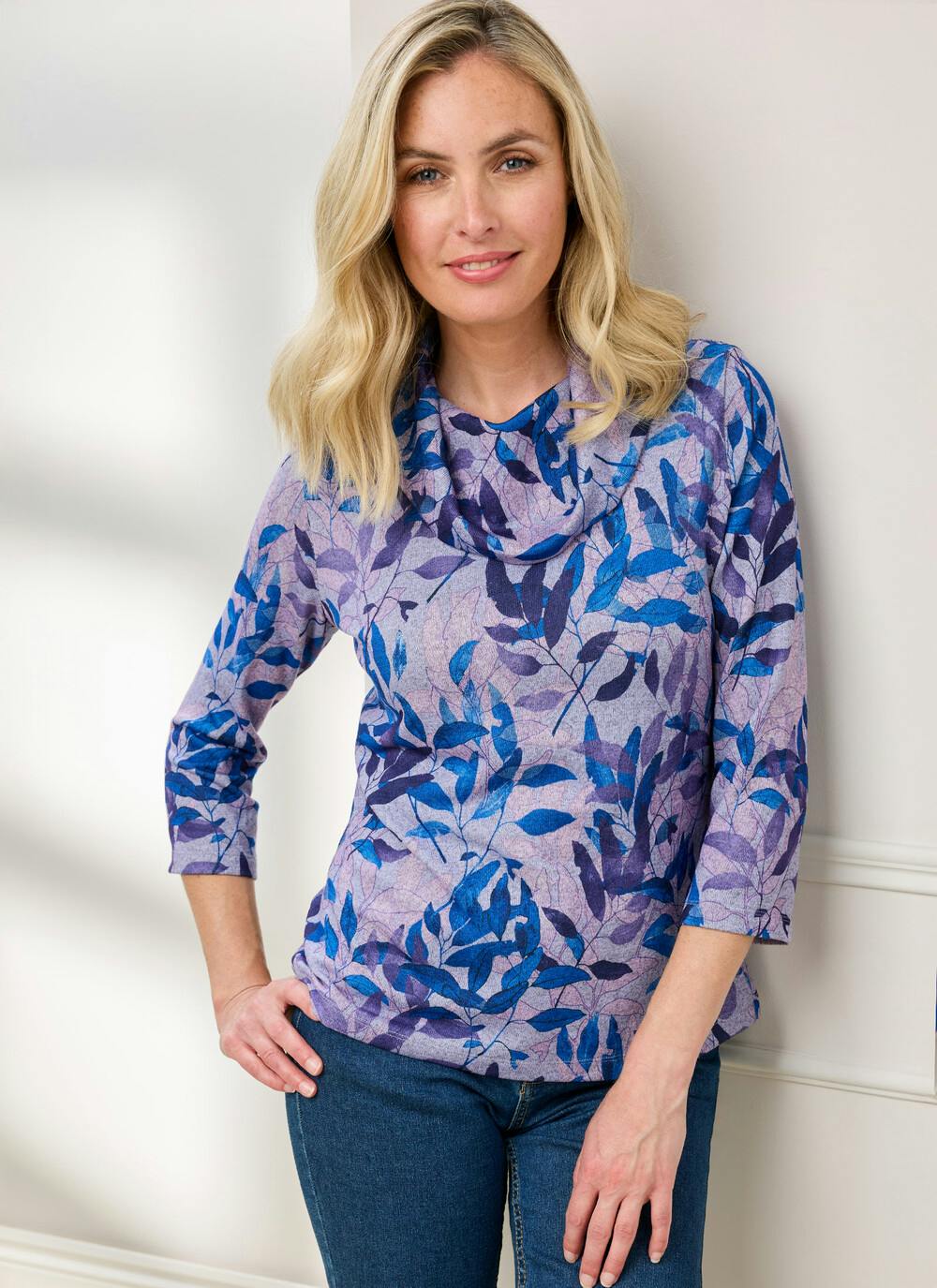  Warm Touch Cowl Neck Printed Top