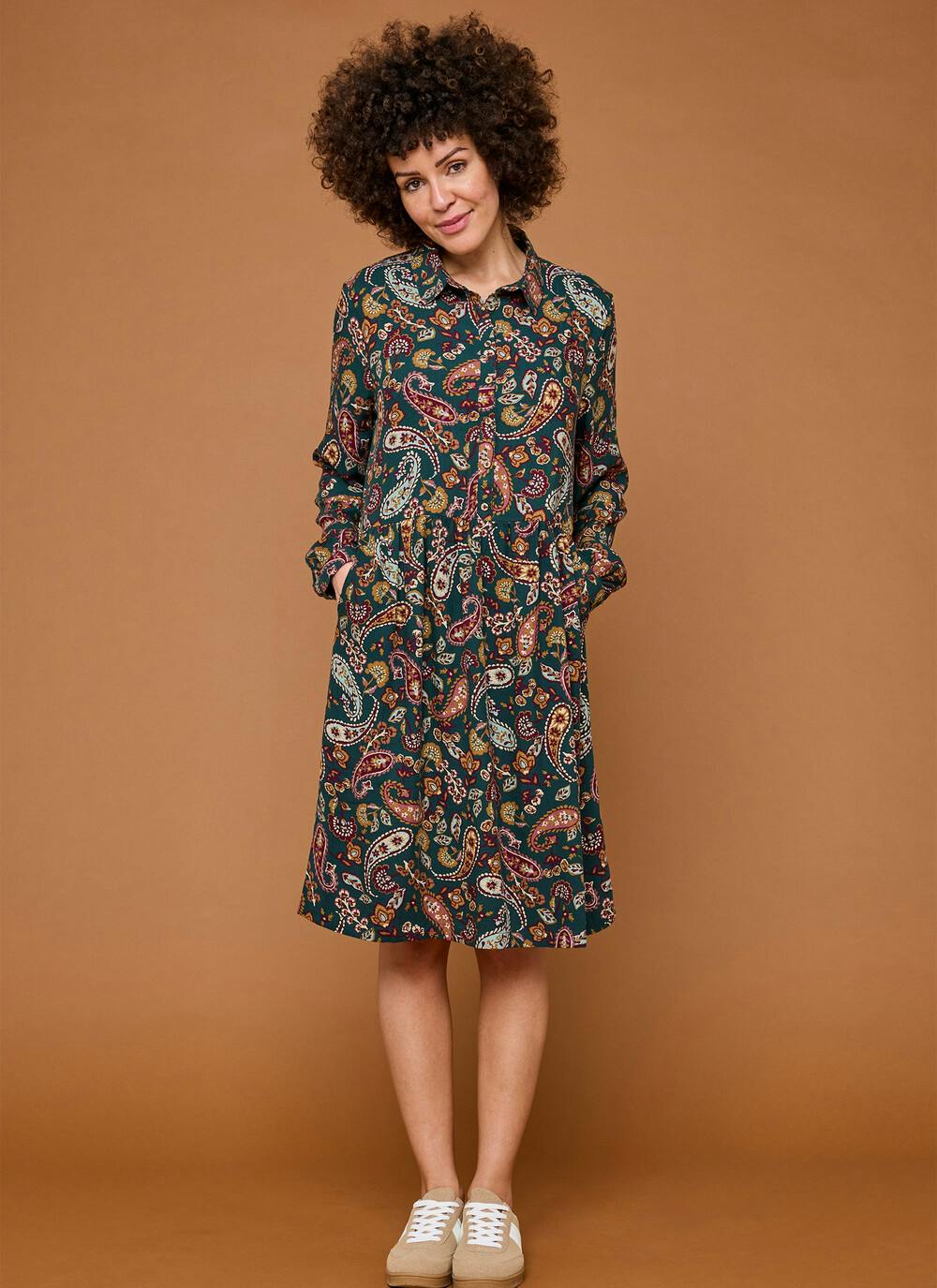  Printed Midi Shirt Dress