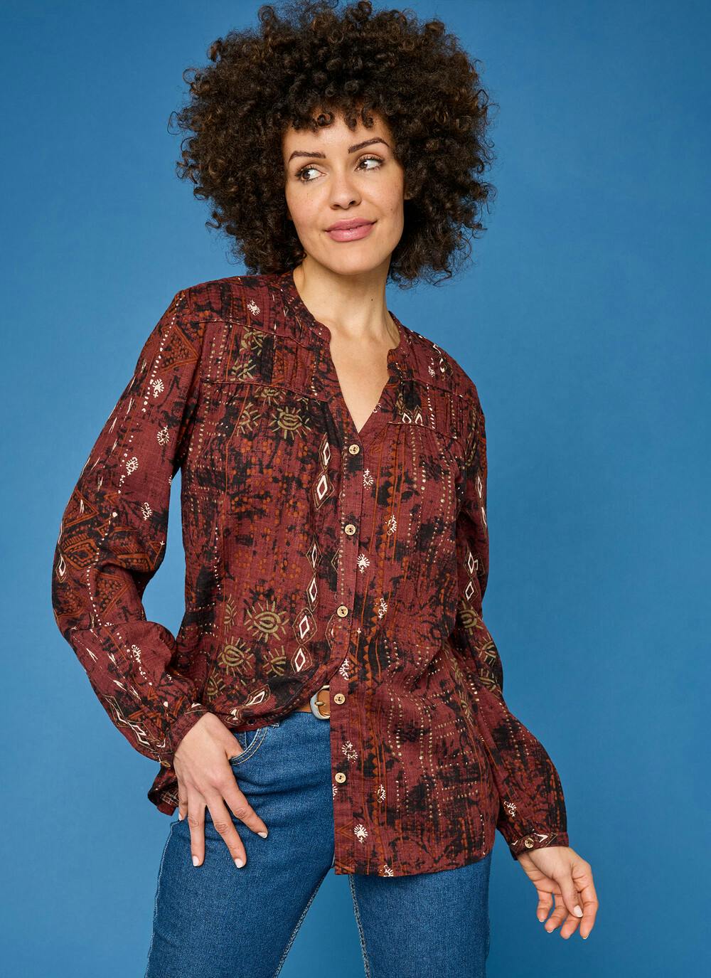  Pure Cotton Ruched Shoulder Blouse