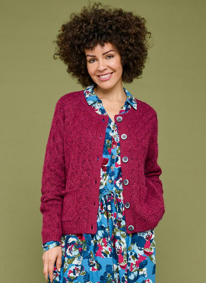  Wool Blend Crew Neck Pointelle Cardigan