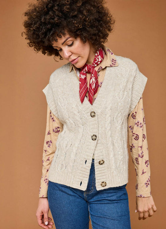  Wool Blend Cable Knit Waistcoat