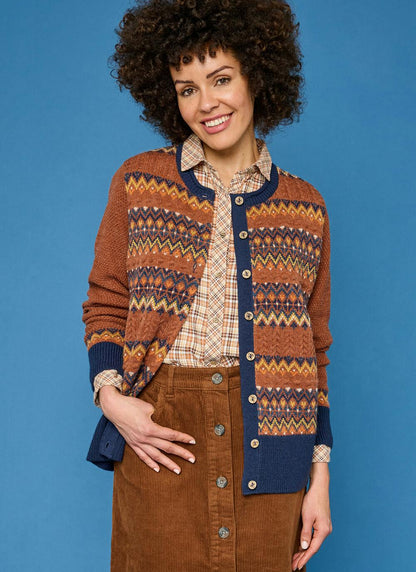  Wool Blend Fairisle Crew Neck Cardigan