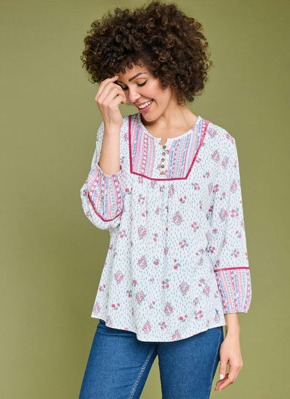  Pure Cotton Printed Pintuck Blouse