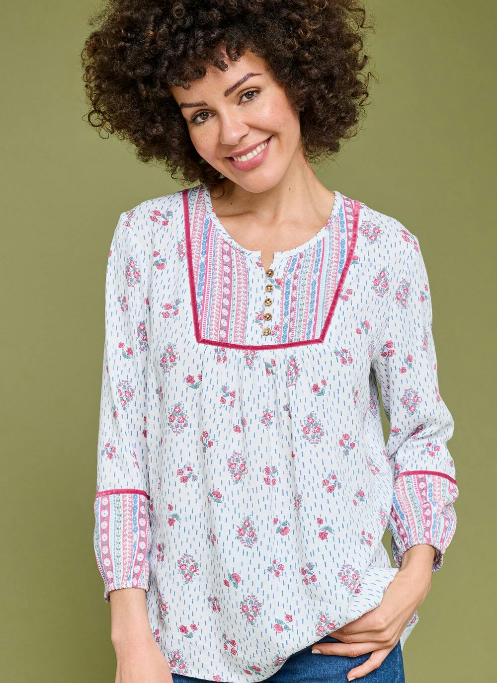  Pure Cotton Printed Pintuck Blouse