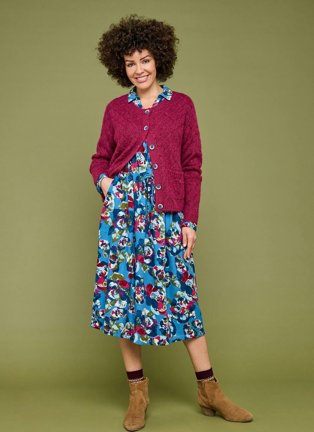 Wool Blend Crew Neck Pointelle Cardigan