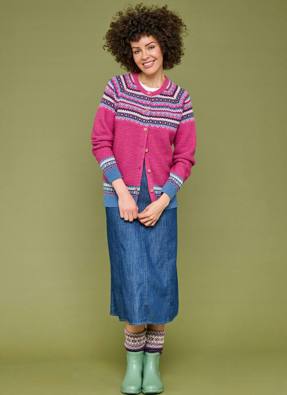  Wool Blend Crew Neck Fairisle Cardigan
