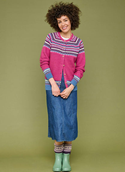  Wool Blend Crew Neck Fairisle Cardigan