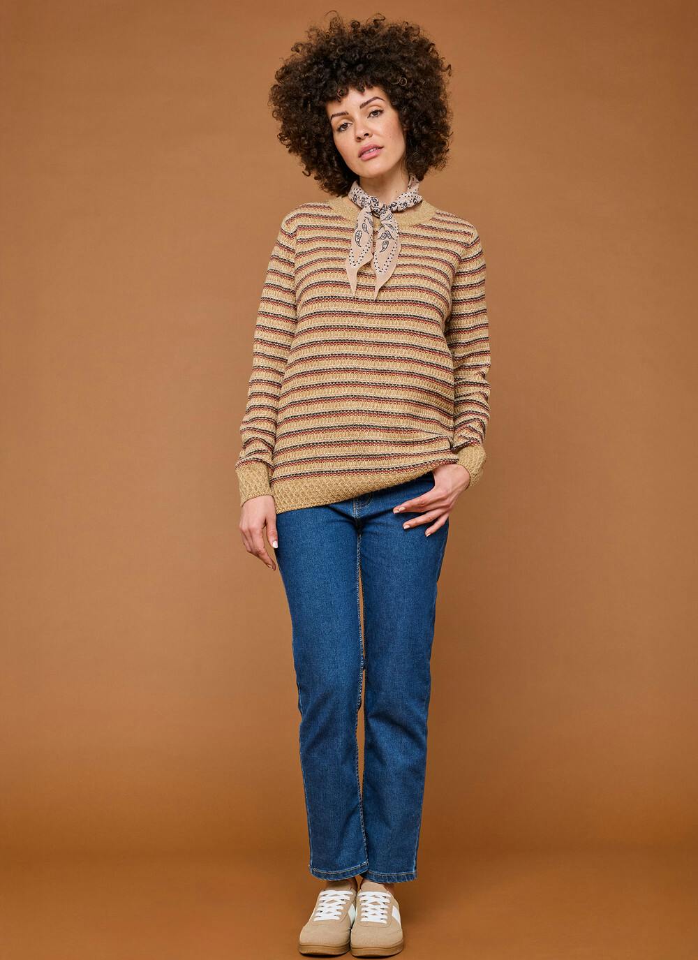  Textured Stripe Crew Neck Jumper