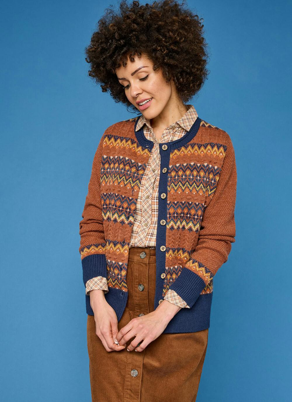  Wool Blend Fairisle Crew Neck Cardigan