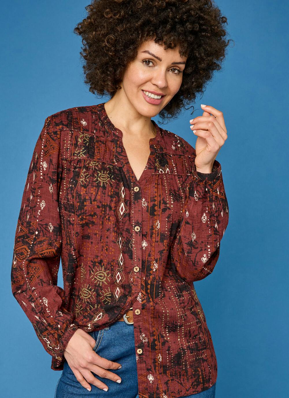  Pure Cotton Ruched Shoulder Blouse