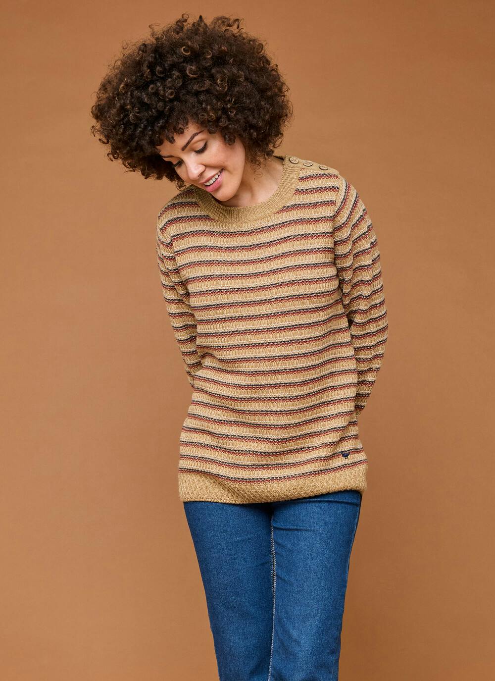  Textured Stripe Crew Neck Jumper