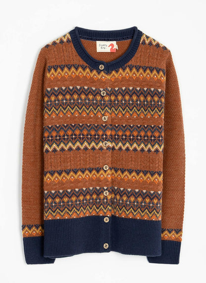  Wool Blend Fairisle Crew Neck Cardigan