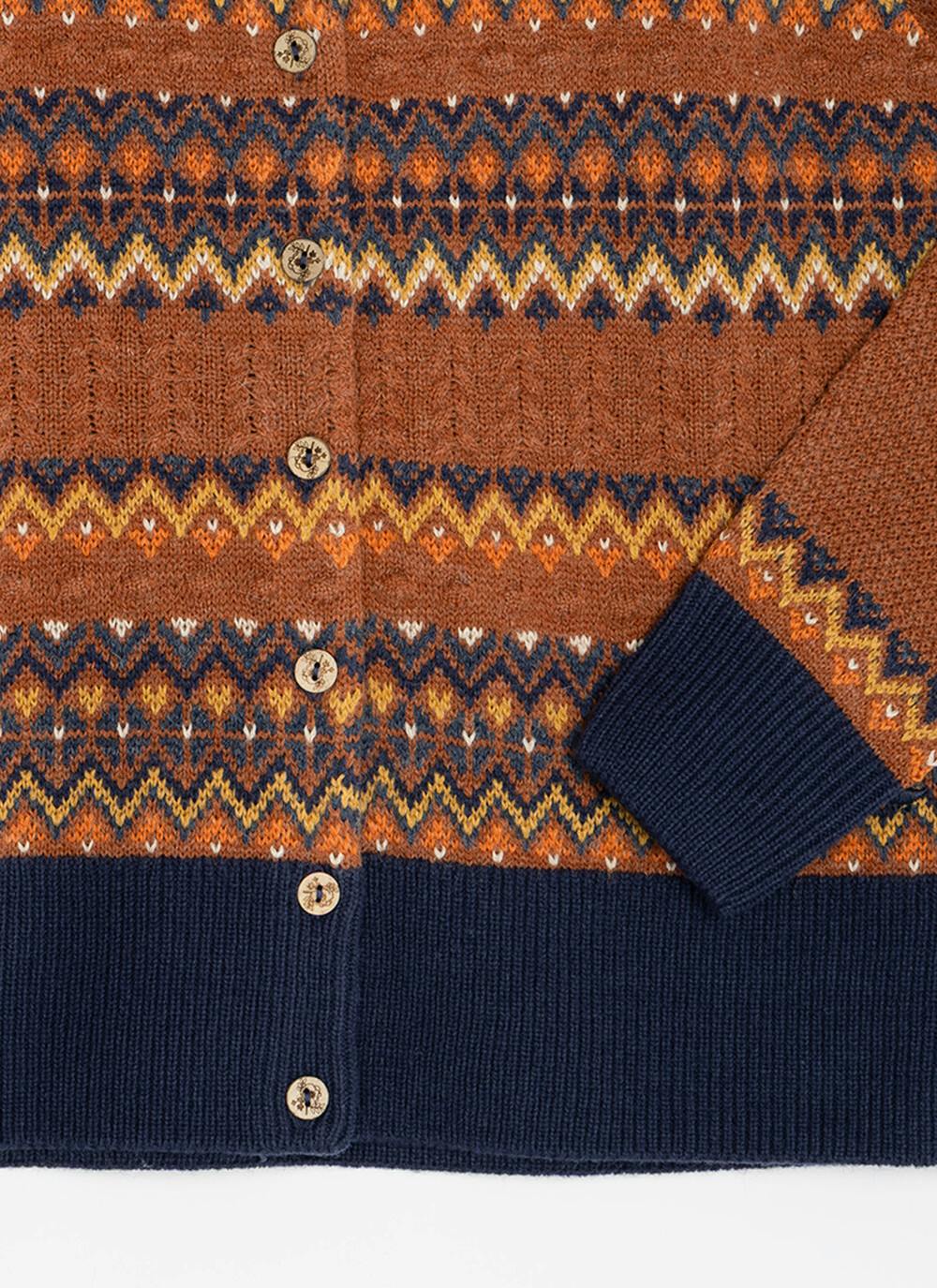  Wool Blend Fairisle Crew Neck Cardigan