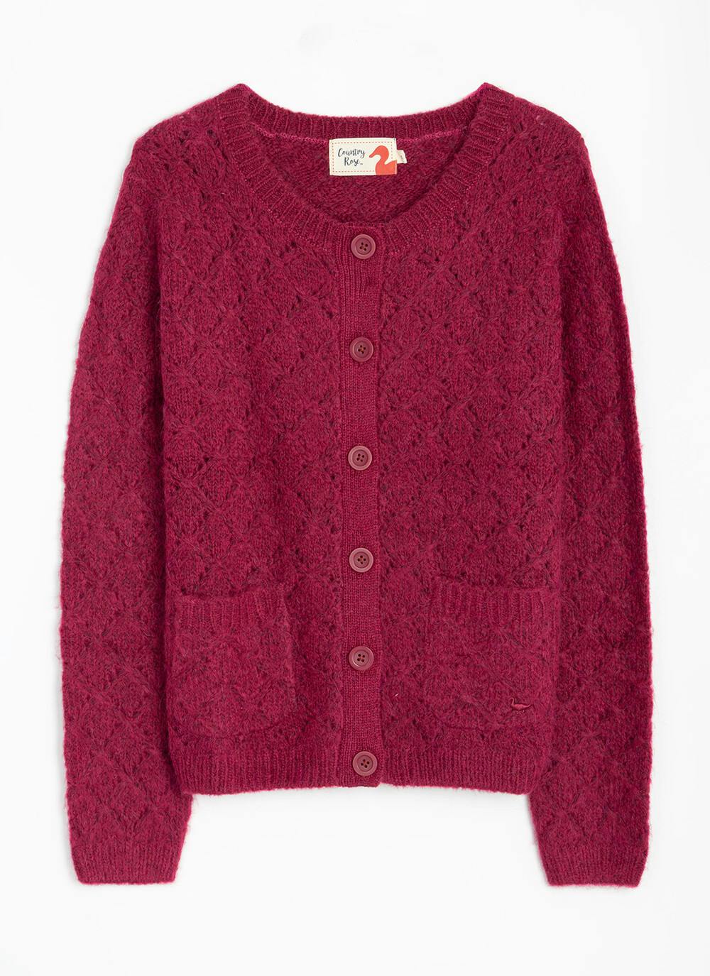  Wool Blend Crew Neck Pointelle Cardigan