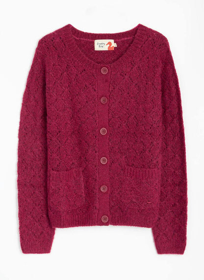  Wool Blend Crew Neck Pointelle Cardigan