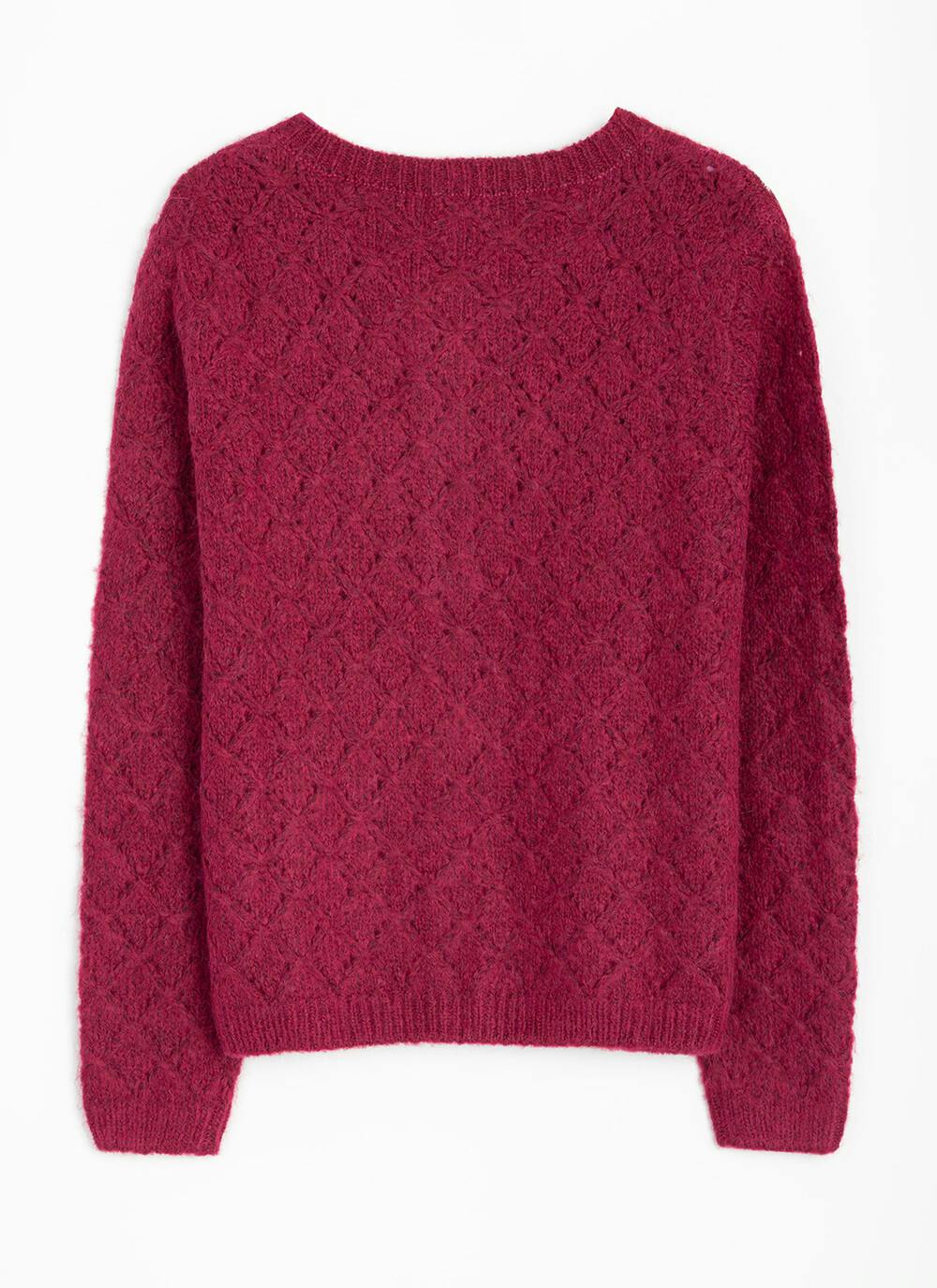  Wool Blend Crew Neck Pointelle Cardigan