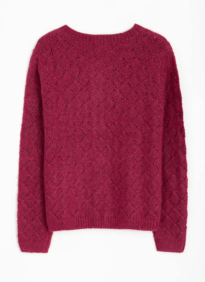  Wool Blend Crew Neck Pointelle Cardigan