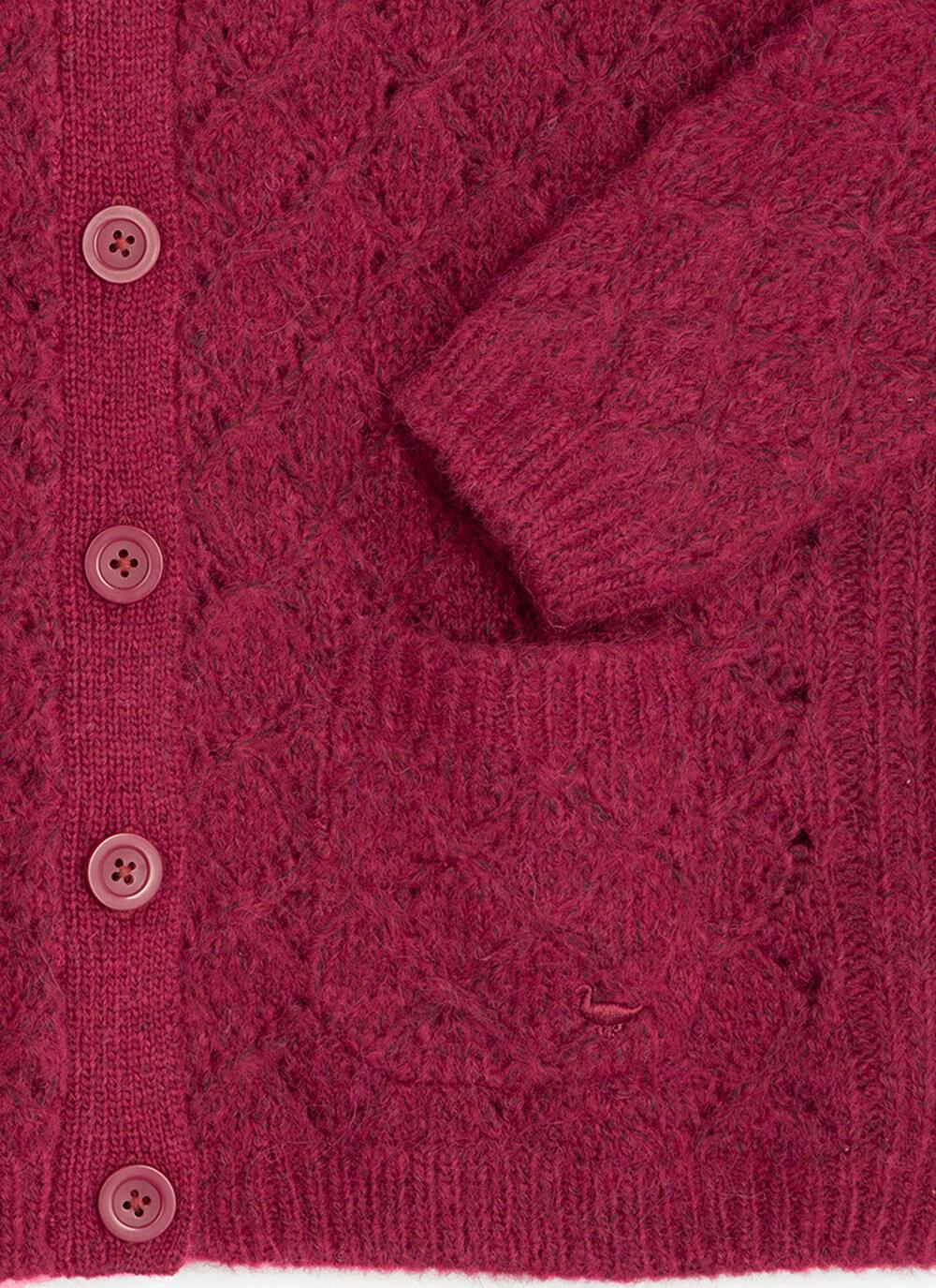  Wool Blend Crew Neck Pointelle Cardigan