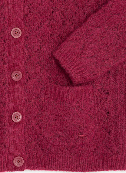  Wool Blend Crew Neck Pointelle Cardigan