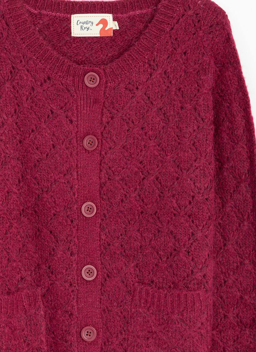  Wool Blend Crew Neck Pointelle Cardigan