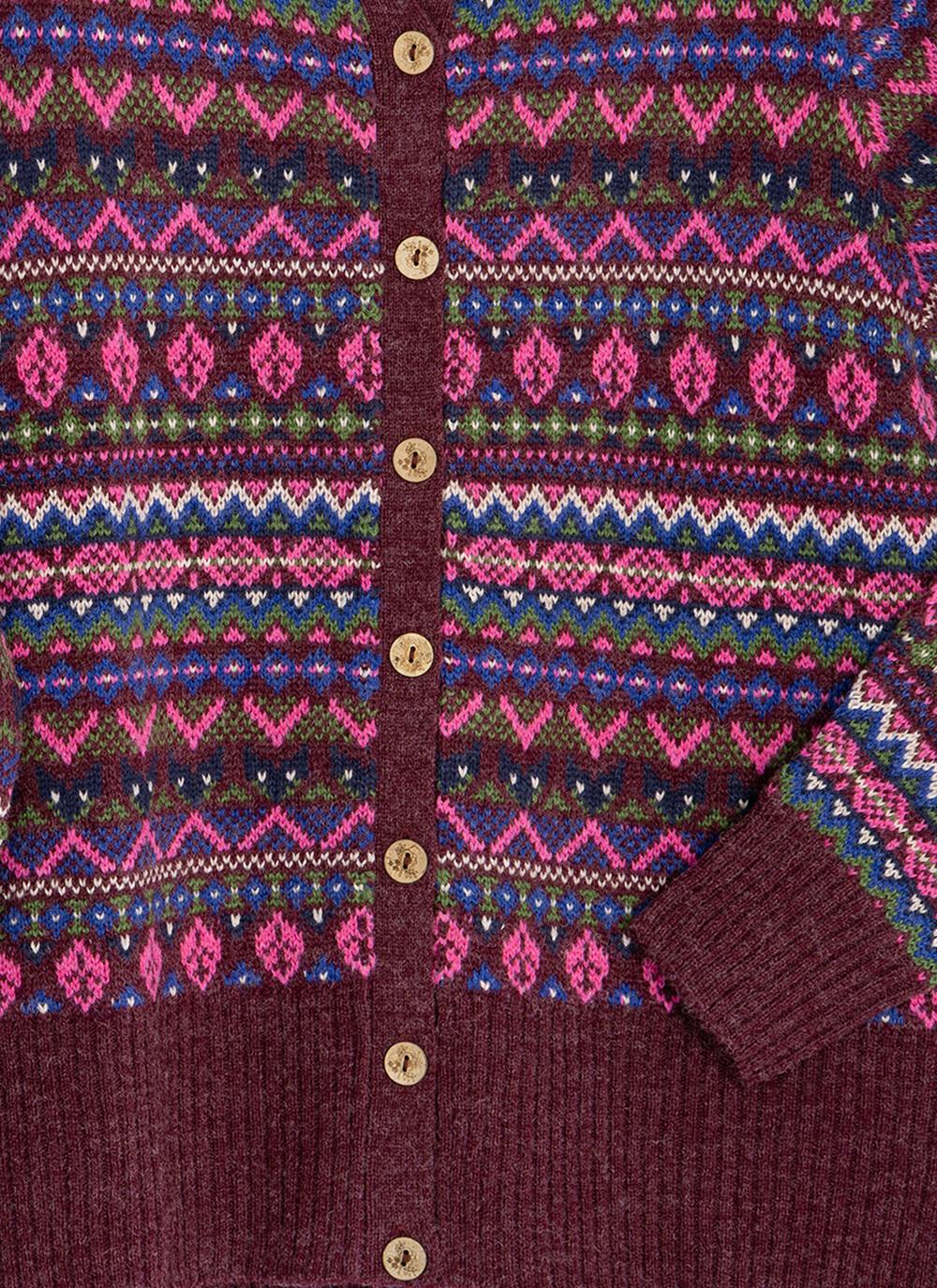  Wool Blend Fairisle Funnel Neck Cardigan