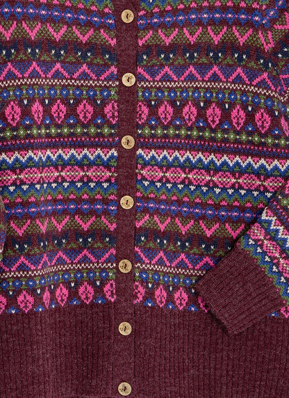  Wool Blend Fairisle Funnel Neck Cardigan