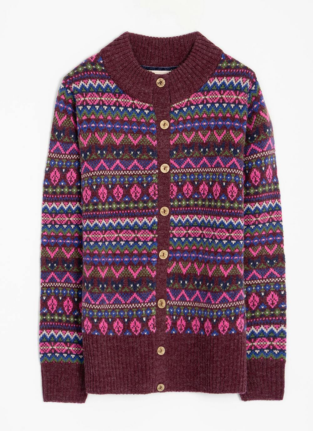  Wool Blend Fairisle Funnel Neck Cardigan