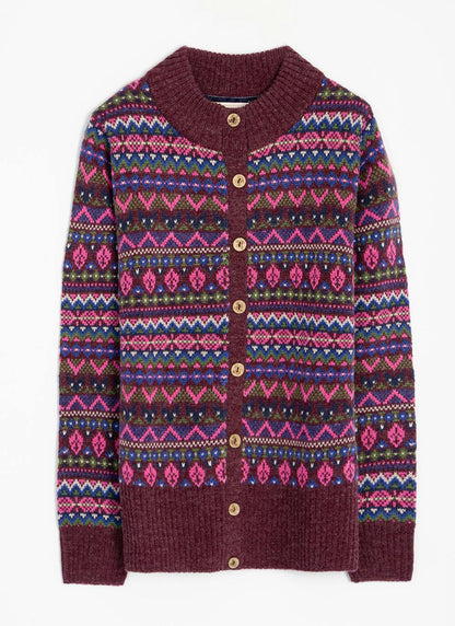 Wool Blend Fairisle Funnel Neck Cardigan