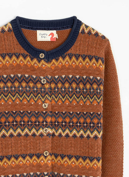  Wool Blend Fairisle Crew Neck Cardigan