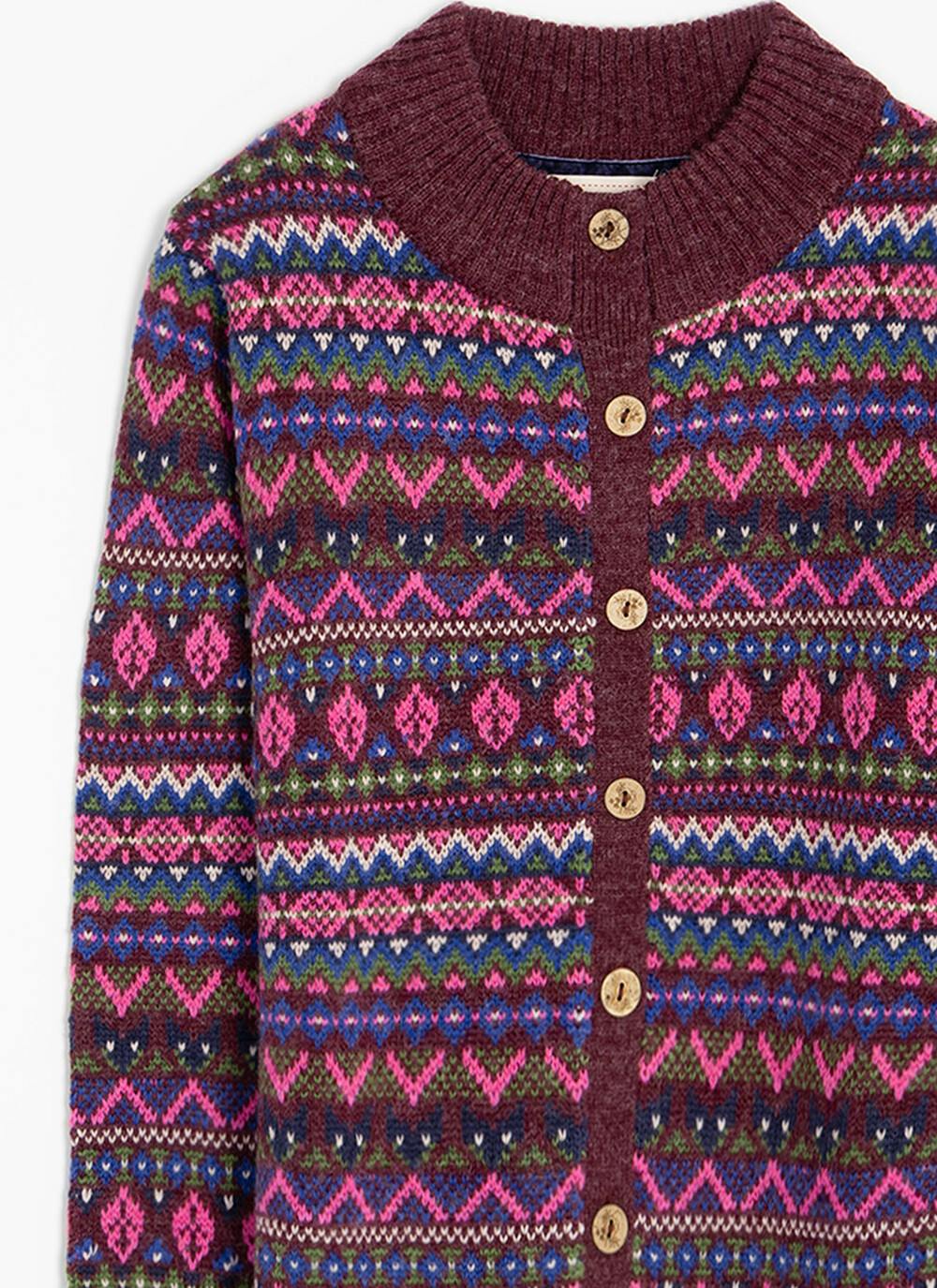  Wool Blend Fairisle Funnel Neck Cardigan