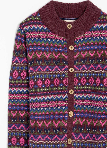  Wool Blend Fairisle Funnel Neck Cardigan