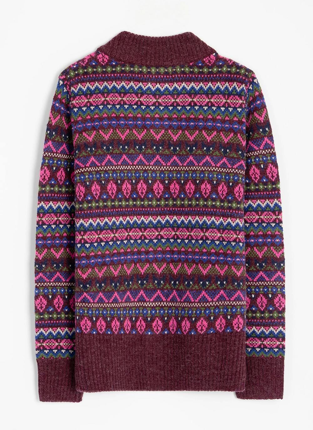  Wool Blend Fairisle Funnel Neck Cardigan