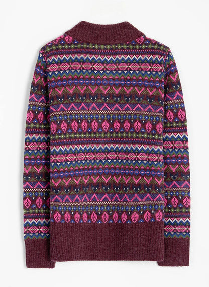  Wool Blend Fairisle Funnel Neck Cardigan