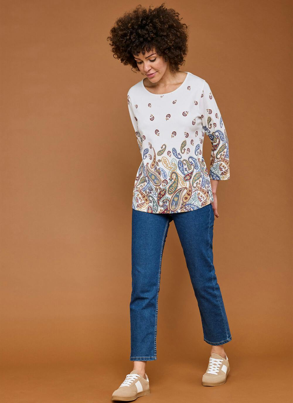  Pure Cotton Jersey Border Print Top