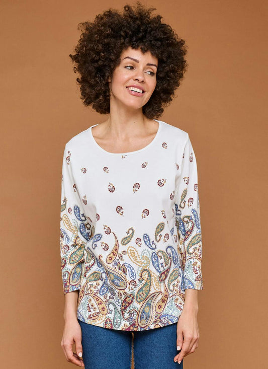  Pure Cotton Jersey Border Print Top