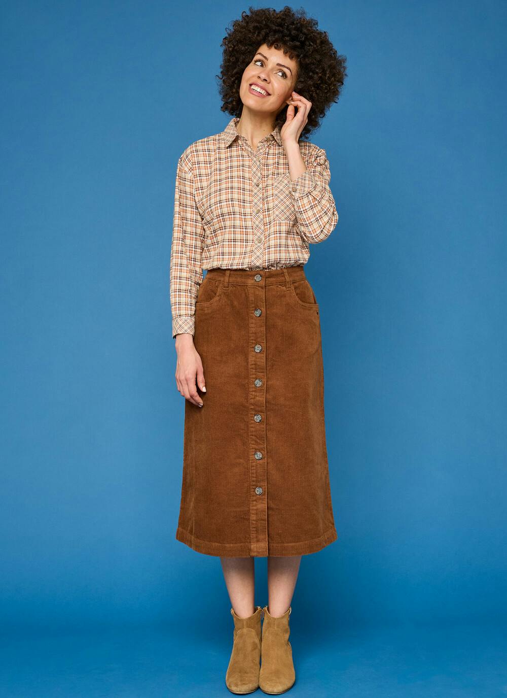  Pure Cotton Cord Midi Skirt