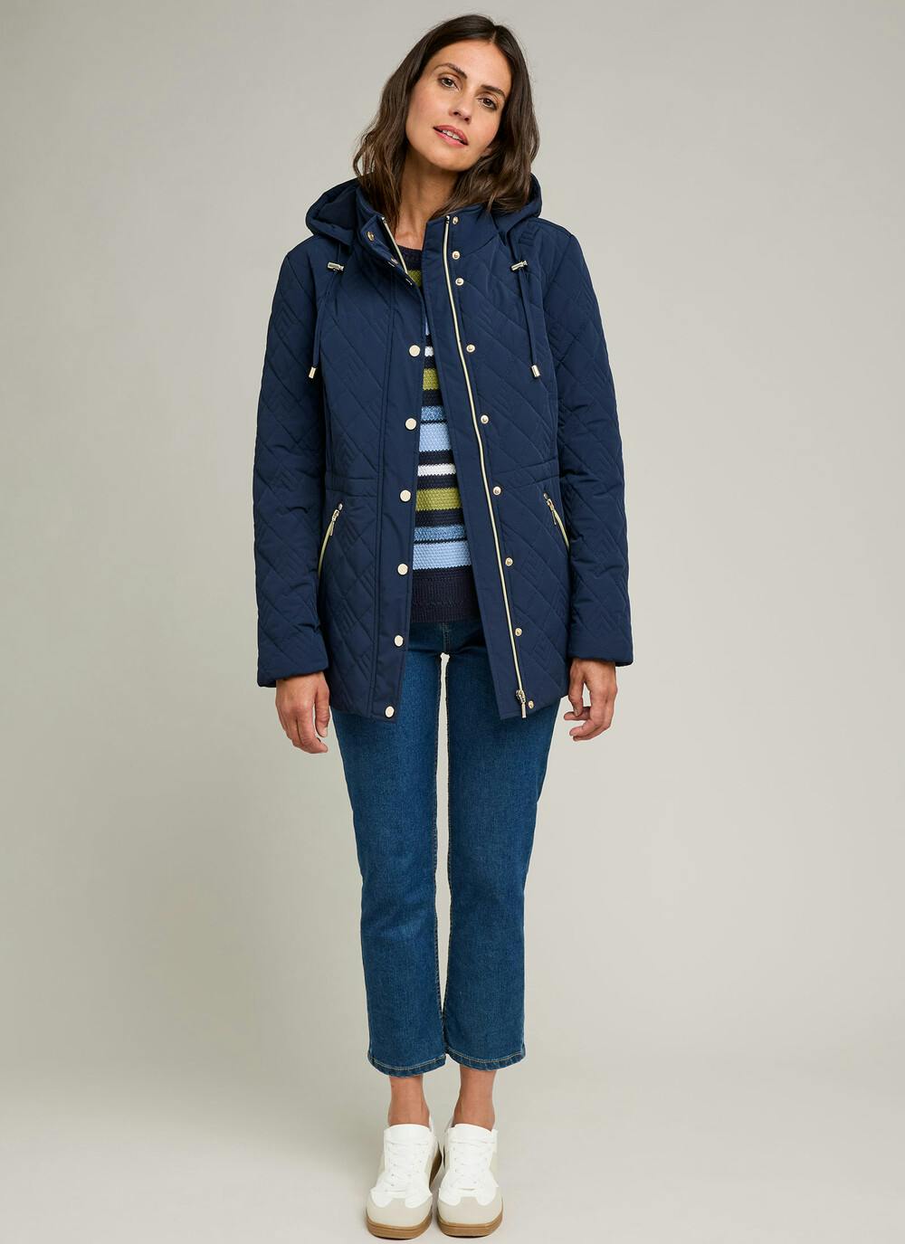  Diamond Quilted Coat With Detachable Hood
