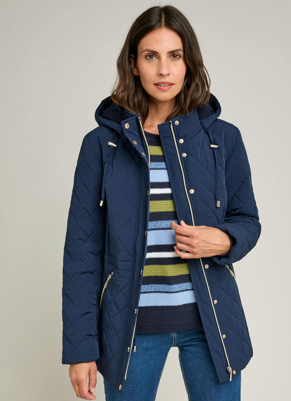  Diamond Quilted Coat With Detachable Hood