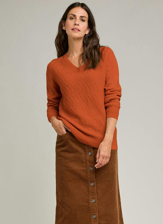  Textured Stitch V Neck Jumper