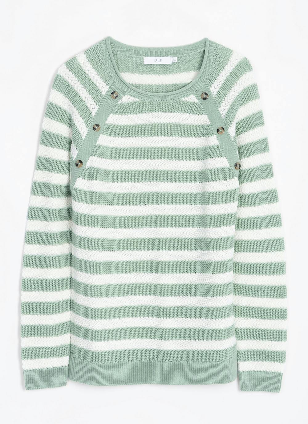  Button Detail Textured Striped Crew Neck Jumper